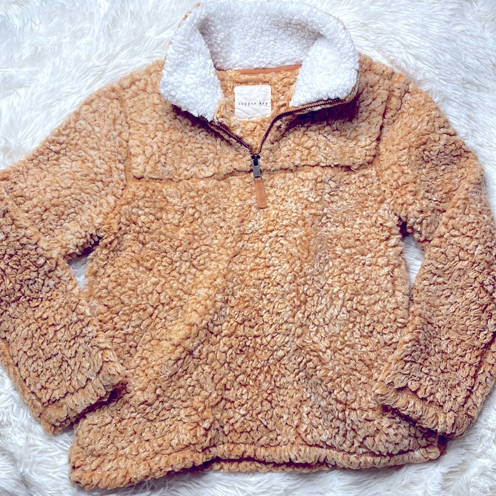 Copper Key Mustard Yellow White Sherpa Half Zip Pullover Kid’s Size Small